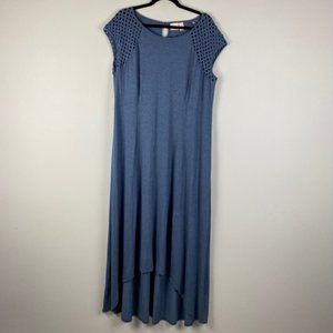 Chicos Maxi Dress Womens 3 US XL High Low Hem Open Knit Cap Sleeve Stretch